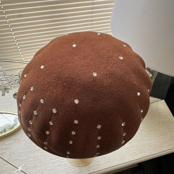 VTG Brown Wool Rhinestone Studded Hat main image 11